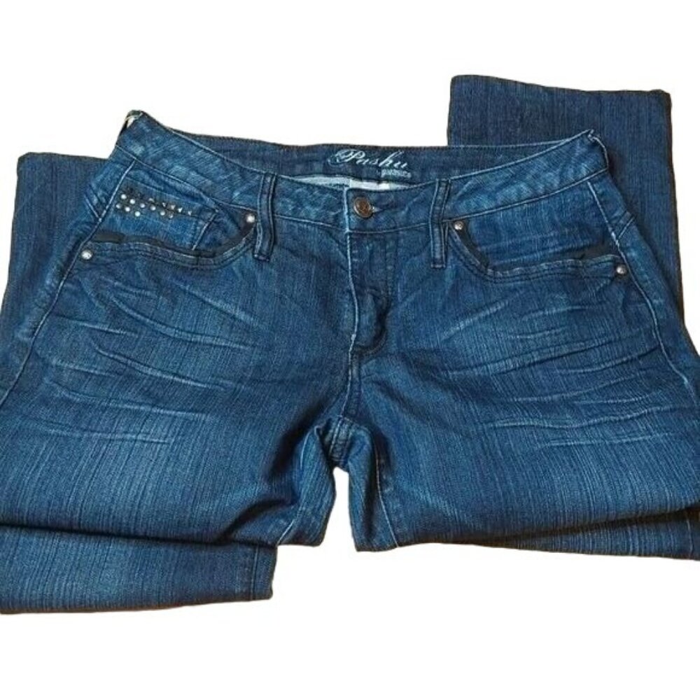 Parasuco Womens Blue Jeans Sz 10 Y2K Beading Back Front Pocket Bootcut Stretch